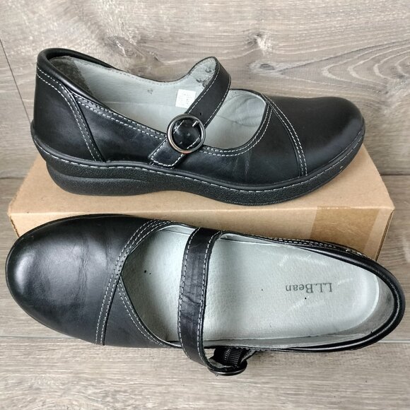 L.L. Bean Shoes - LL Bean Mary Jane Shoe Women Size 9 Black Leather Casual Low Wedge Office 286840